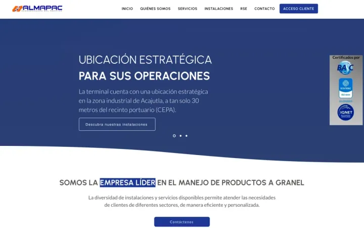 Sitio de ALMAPAC en una laptop