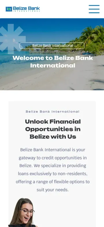 Sitio de Belize Bank International en un teléfono