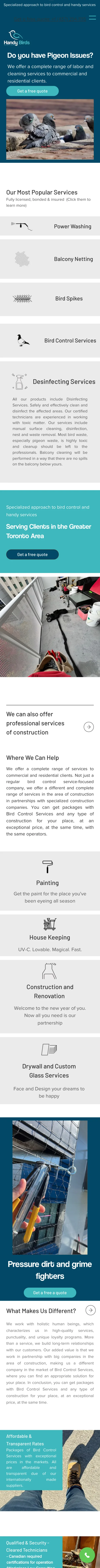 Sitio de Handy Bird Services en un teléfono